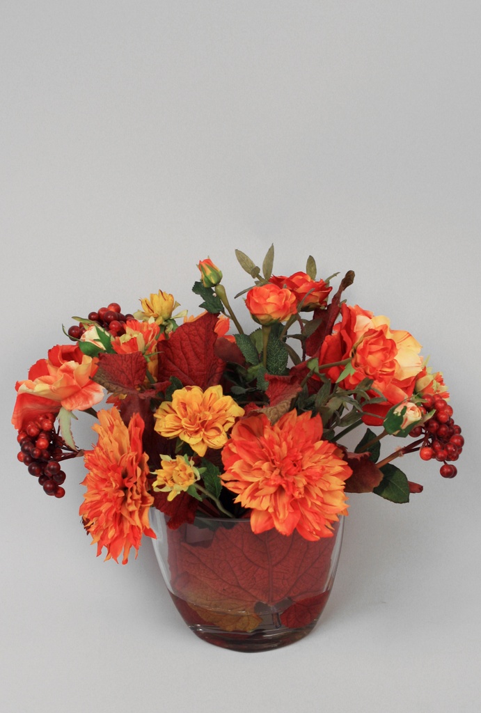 dahlia rose mixed arrangement in water 