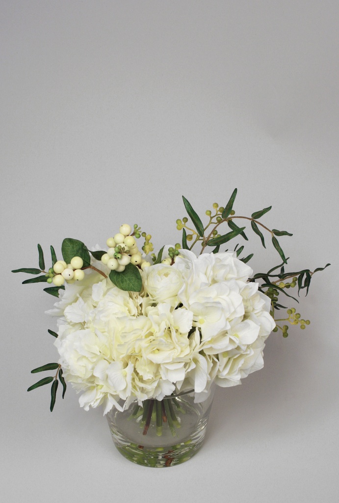 hydrangea snow berry arrangement in water 